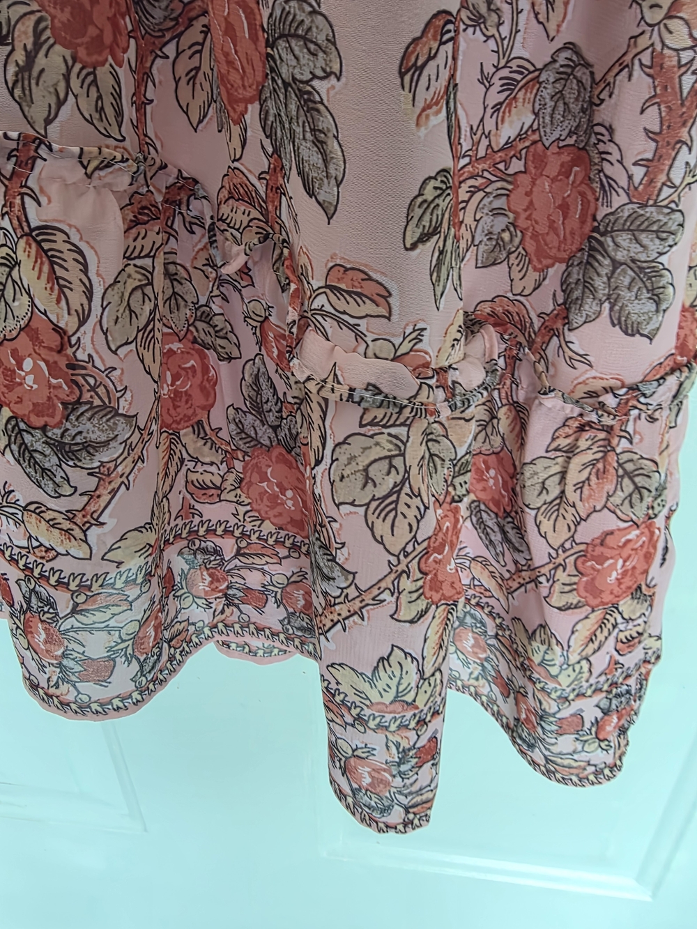 Max Studio Peach Floral V-Neck Smocked Waist Long Sleeve Dress - Picture 3 of 6